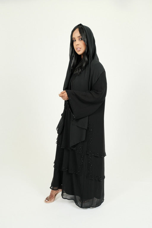Chiffon Layered Embellished Open Abaya. – The Nouf Closet