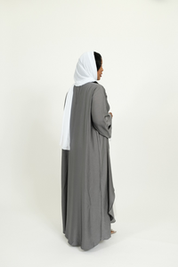 Gray & White Abaya Set