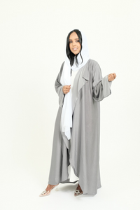 Gray & White Abaya Set