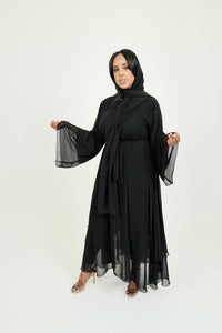 Double Chiffon Beaded Trim Abaya With Matching Hijab