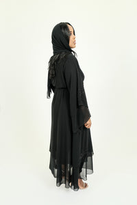 Double Chiffon Beaded Trim Abaya With Matching Hijab